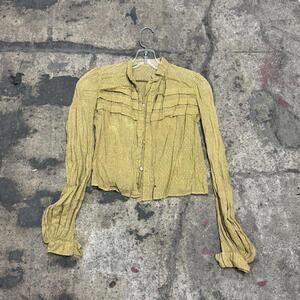 Vintage Film Costume 40s 50s Does Victorian Antique Style Mustard Blouse XS/S